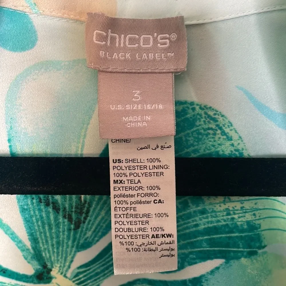 Chico's Black Label Palm Print Kimono XL